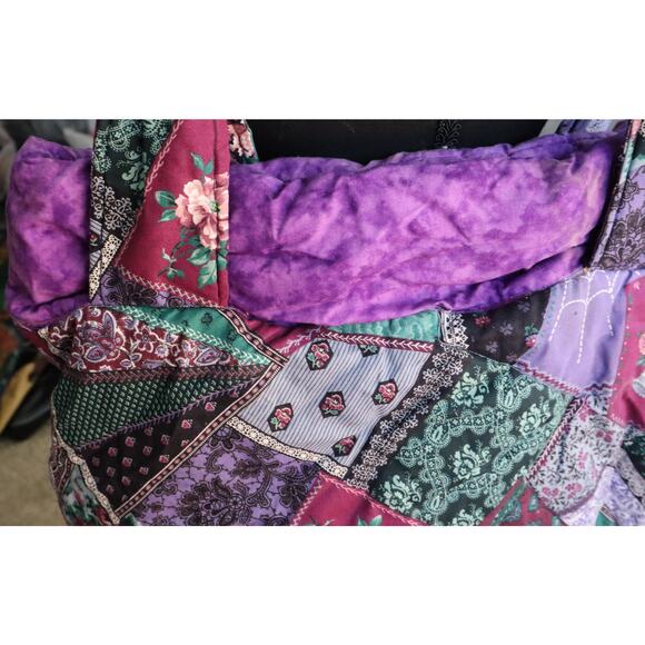 LARGE Vintage 80s 90s Patchwork Handmade Cotton Tote Bag Floral Paisley Quilted - Picture 5 of 7
